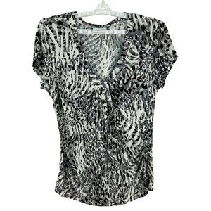 New York & Company Womens Size XL Black & White Animal Print Stretch Top